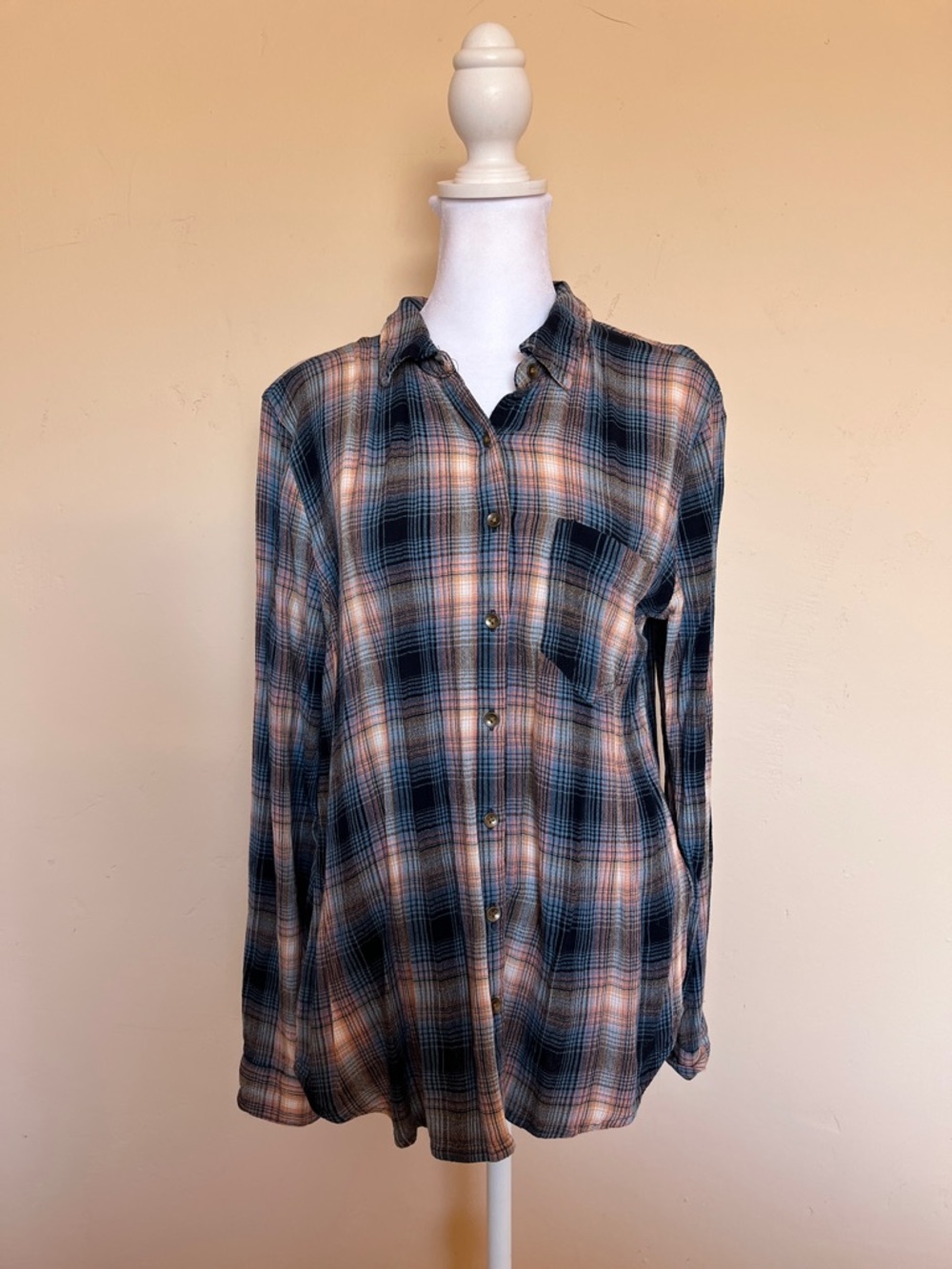 Maurices Plaid Button-Down Shirt in Blue and Cream